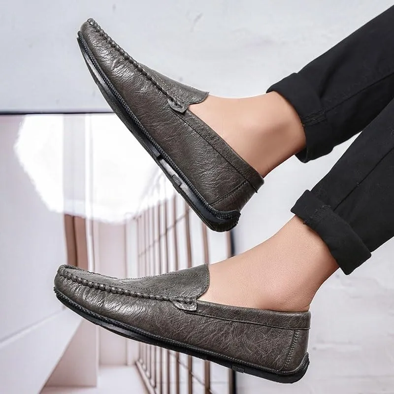 Men's Vegan Leather Loafers - Round Toe Comfortable Lightweight Driving Shoes, Slip-On Resistant for Casual & Party Wear