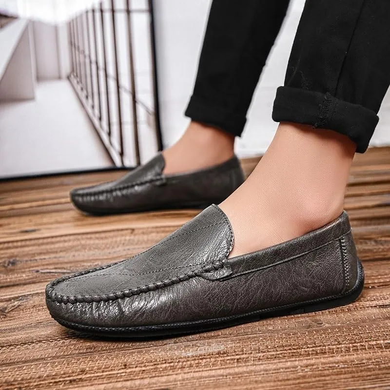 Men's Vegan Leather Loafers - Round Toe Comfortable Lightweight Driving Shoes, Slip-On Resistant for Casual & Party Wear