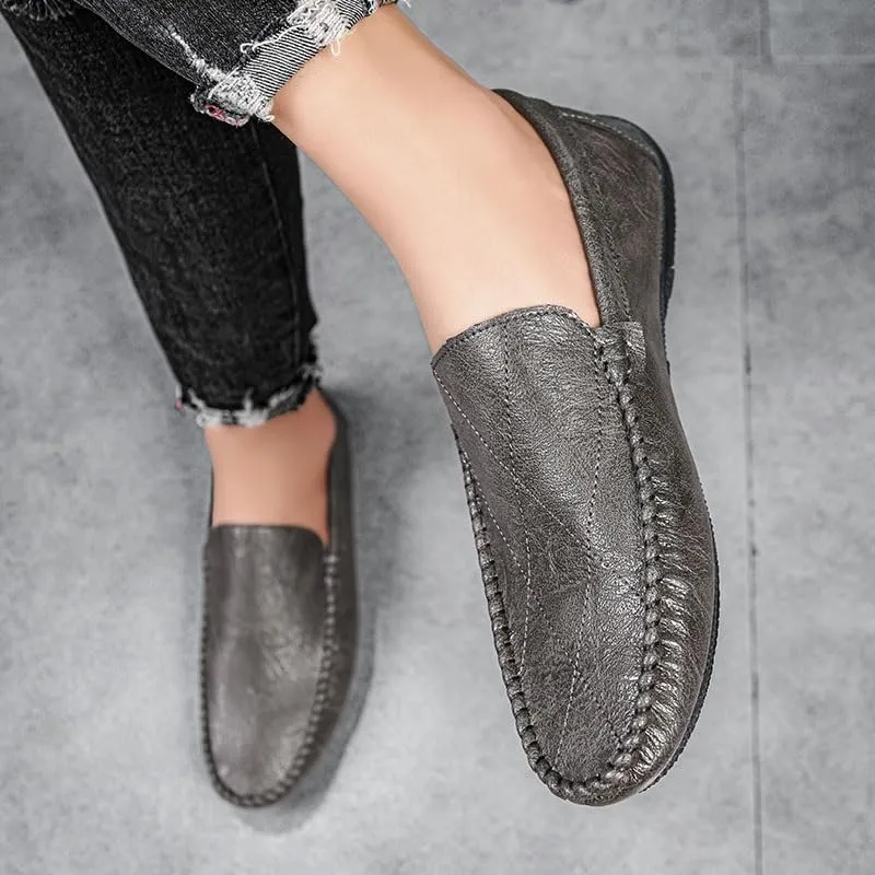 Men's Vegan Leather Loafers - Round Toe Comfortable Lightweight Driving Shoes, Slip-On Resistant for Casual & Party Wear