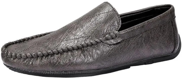 Men's Vegan Leather Loafers - Round Toe Comfortable Lightweight Driving Shoes, Slip-On Resistant for Casual & Party Wear
