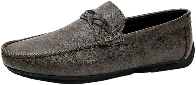 Men's Vegan Leather Loafers – Round Toe Driving Shoes, Flat Heel, Anti-Slip, Lightweight Slip-Ons for Prom and Casual Wear