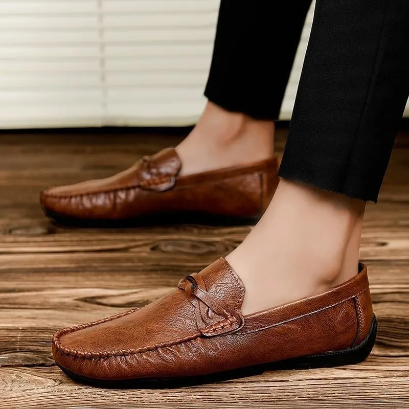 Men's Vegan Leather Loafers – Round Toe Driving Shoes, Flat Heel, Anti-Slip, Lightweight Slip-Ons for Prom and Casual Wear