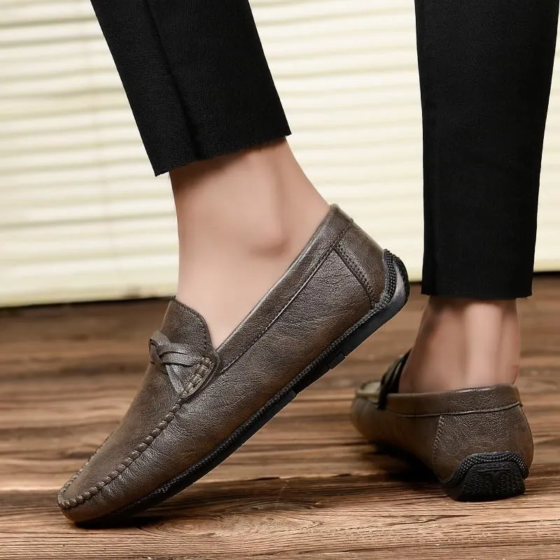 Men's Vegan Leather Loafers – Round Toe Driving Shoes, Flat Heel, Anti-Slip, Lightweight Slip-Ons for Prom and Casual Wear