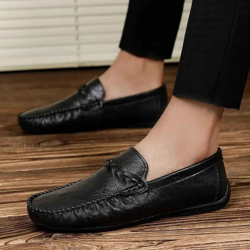 Men's Vegan Leather Loafers – Round Toe Driving Shoes, Flat Heel, Anti-Slip, Lightweight Slip-Ons for Prom and Casual Wear