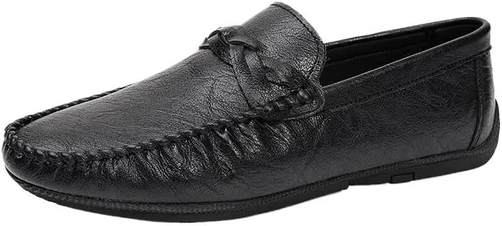 Men's Vegan Leather Loafers – Round Toe Driving Shoes, Flat Heel, Anti-Slip, Lightweight Slip-Ons for Prom and Casual Wear