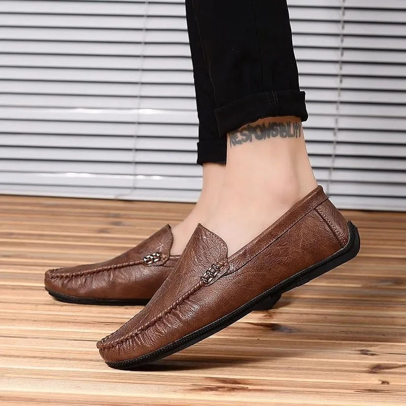 Men's Vegan Leather Loafers - Round Toe Driving Shoes, Lightweight Flexible Slip-Resistant Perfect for Parties and Everyday Wear