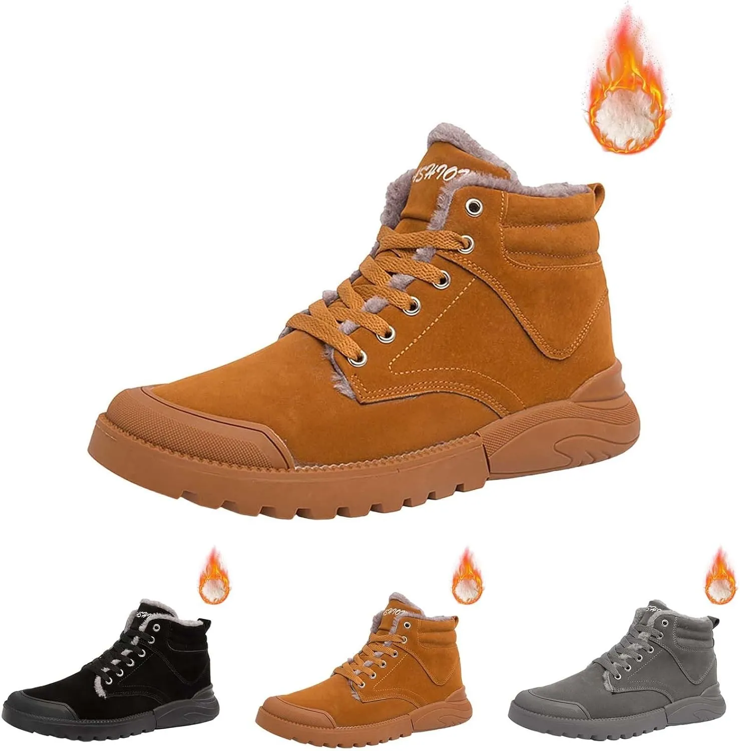 Men's Work Boots Non Steel Toe Hiking Sneakers Shoes with Fur Lined Womens Workout Shoes Wide Width Non Slip Shoes Food Service Waterproof Hike Grounded Footwear