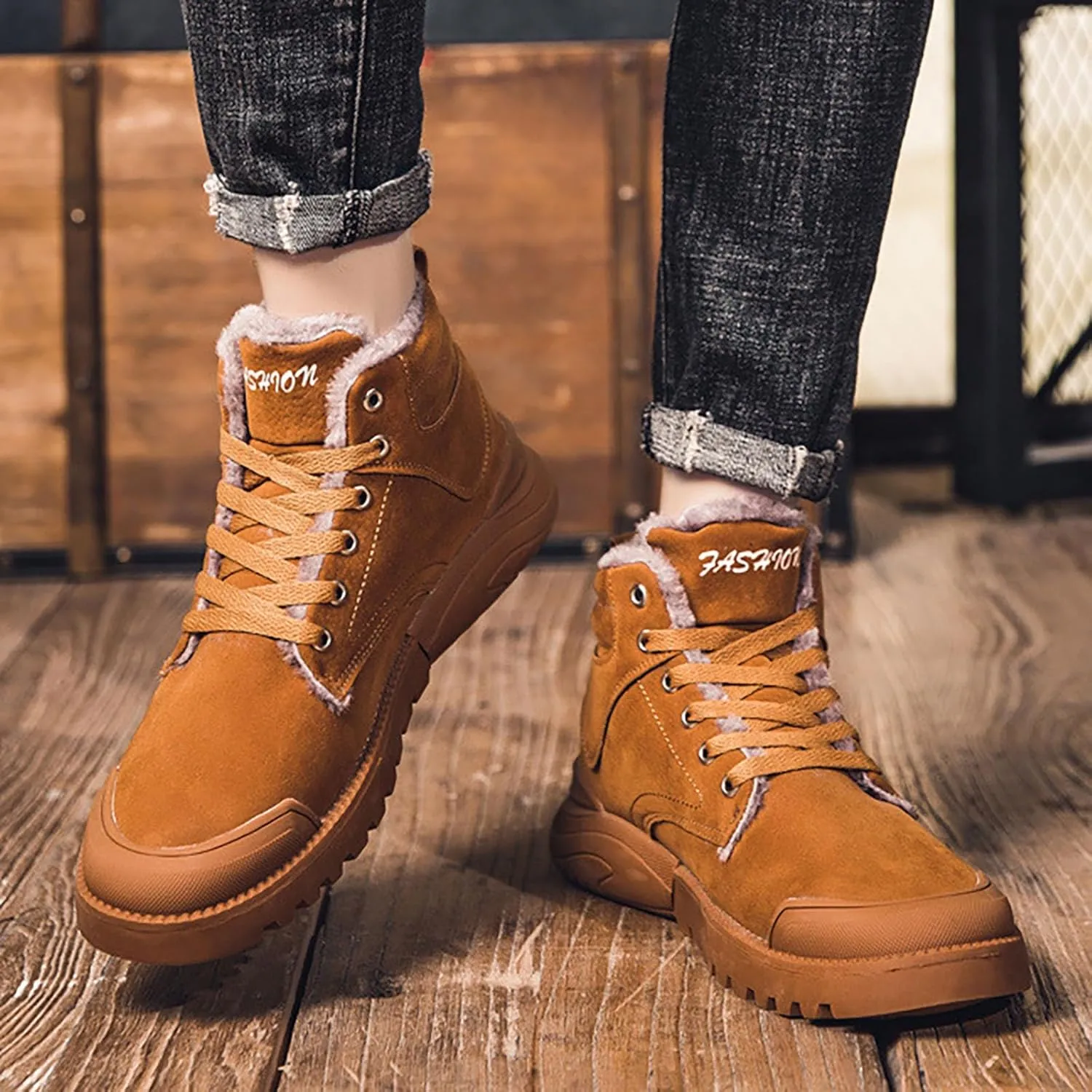 Men's Work Boots Non Steel Toe Hiking Sneakers Shoes with Fur Lined Womens Workout Shoes Wide Width Non Slip Shoes Food Service Waterproof Hike Grounded Footwear