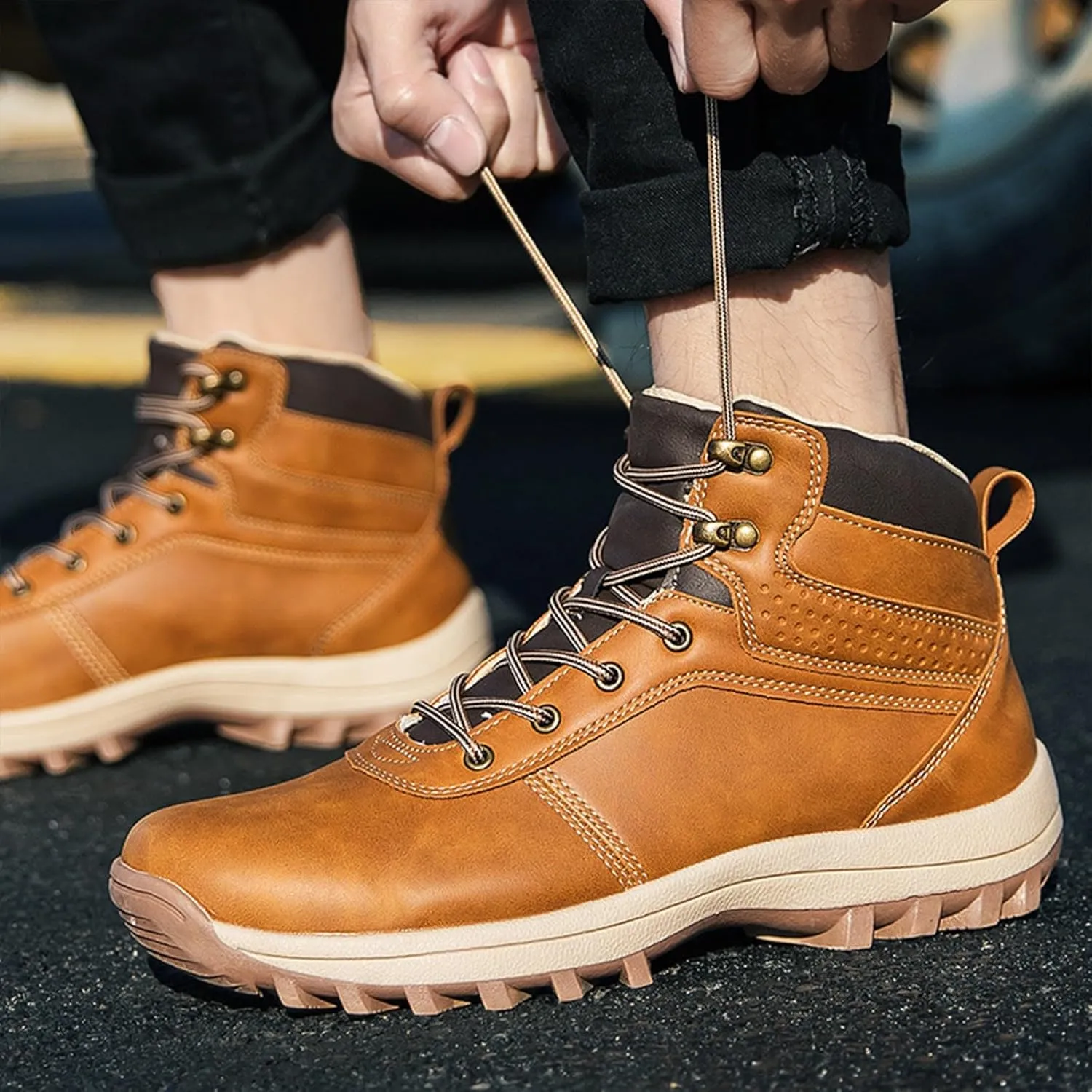 Mens Work Boots Slip On Hiking Sneakers Shoes Slip On Workout Shoes for Women with Zipper Outdoor Bota Waterproof Breathable Lightweight Hike Grounded Footwear