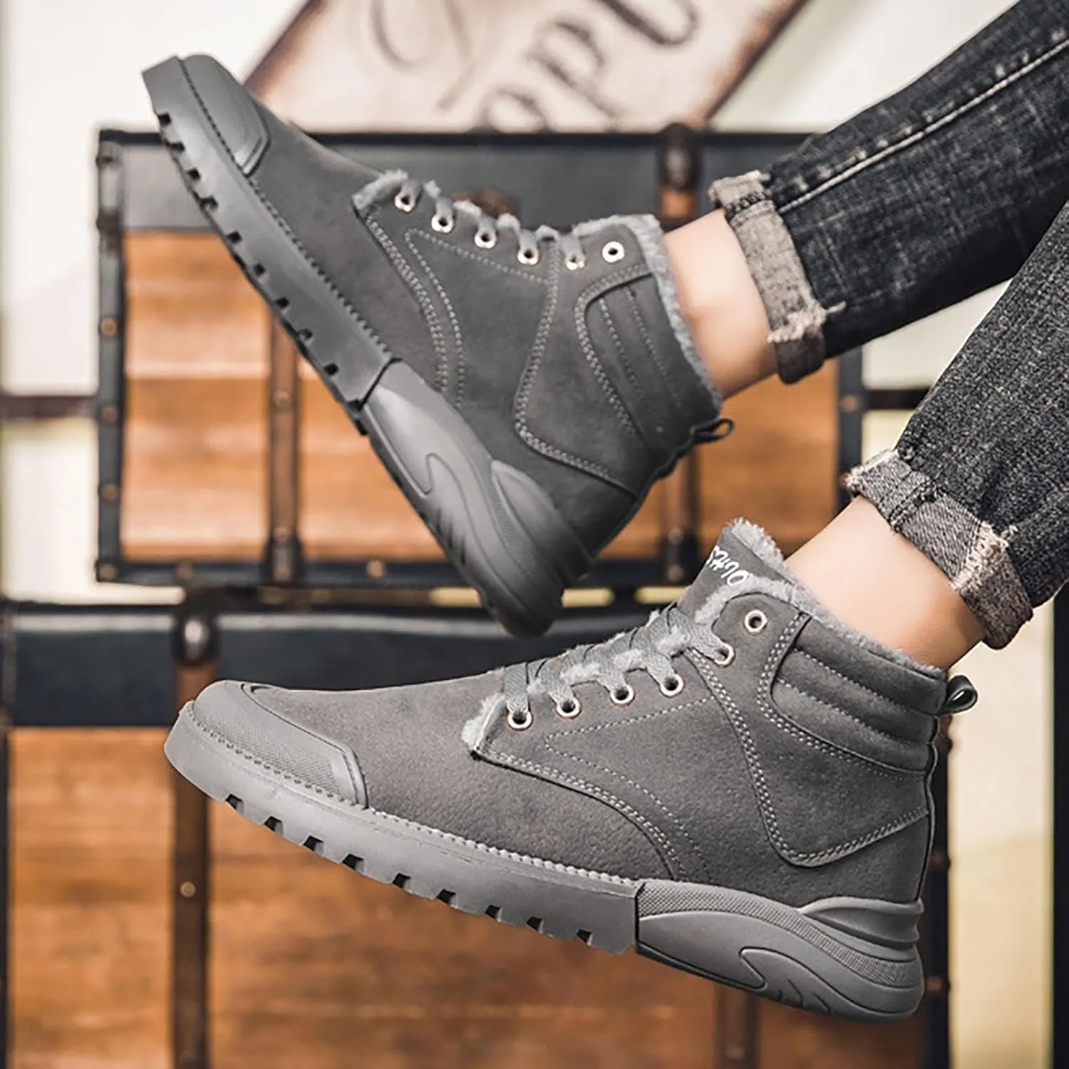 Men's Work Boots Steel Toe Hiking Sneakers Fur Lined Ankle Boot Safety Shoes for Women Insulated Waterproof Platform Shoes Work Hike Grounded Footwear