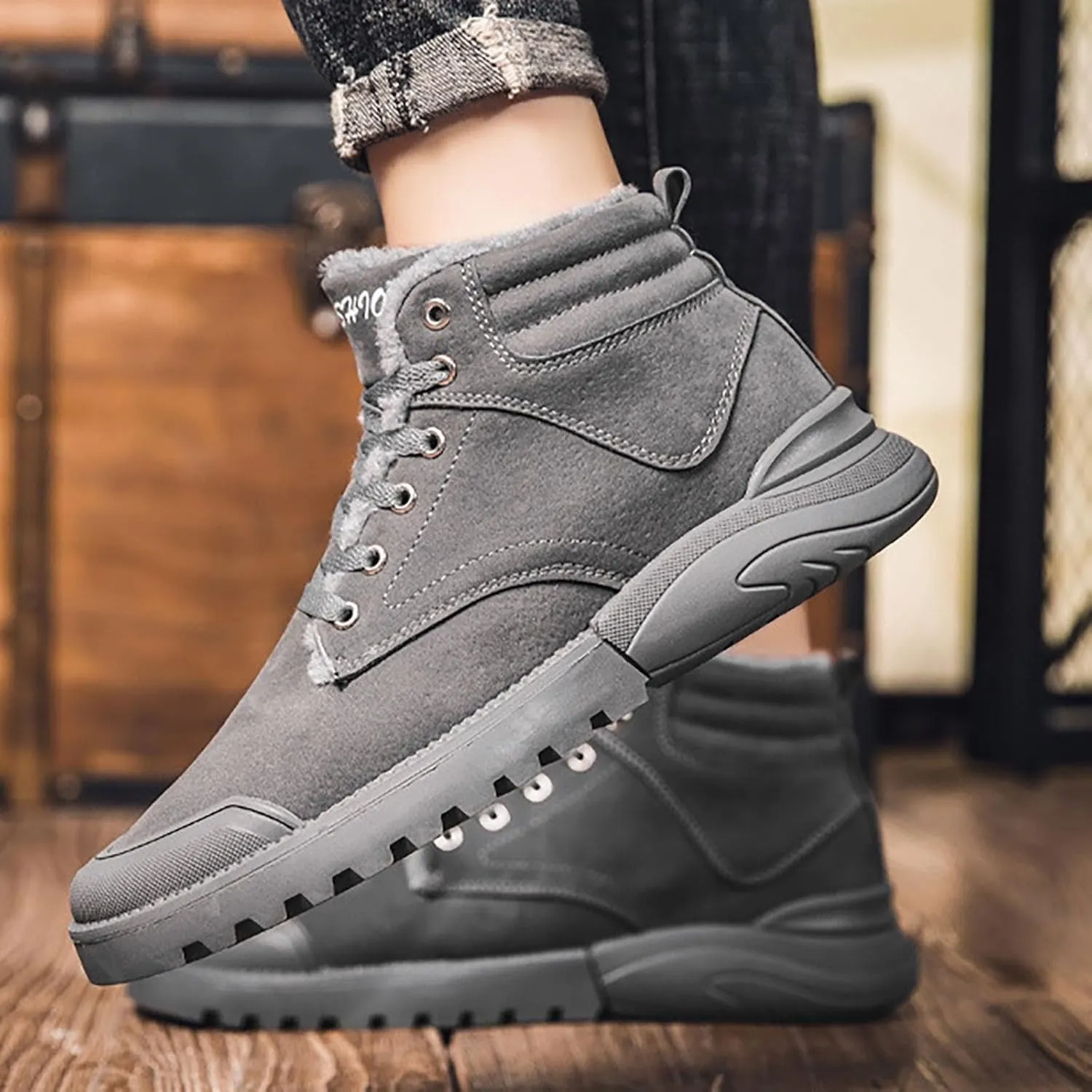 Men's Work Boots Steel Toe Hiking Sneakers Fur Lined Ankle Boot Safety Shoes for Women Insulated Waterproof Platform Shoes Work Hike Grounded Footwear
