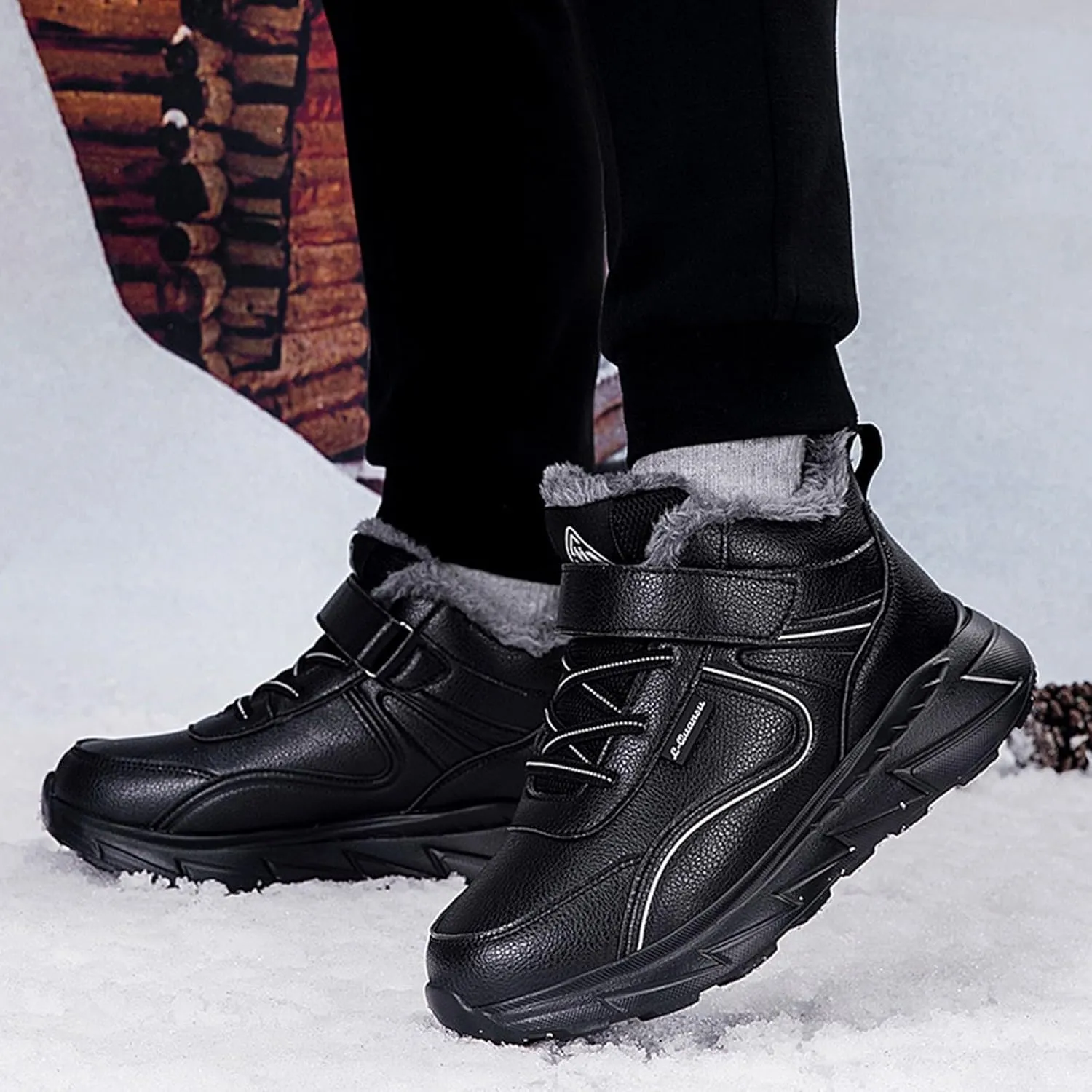 Men's Work Boots Steel Toe Hiking Sneakers Fur Lined Ankle Boot Safety Shoes for Women Insulated Waterproof Platform Shoes Work Hike Grounded Footwear