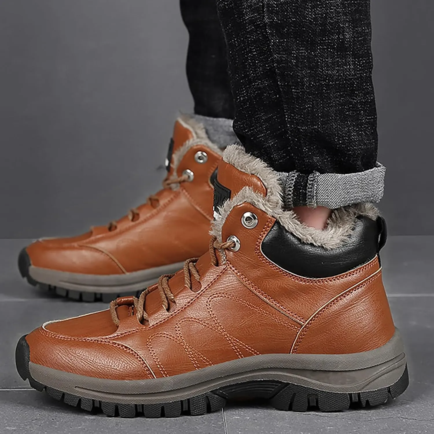 Men's Work Boots Steel Toe Hiking Sneakers Warm Fur Lined Working Shoes for Women Nonslip Waterproof Platform Shoes Work Hike Grounded Footwear