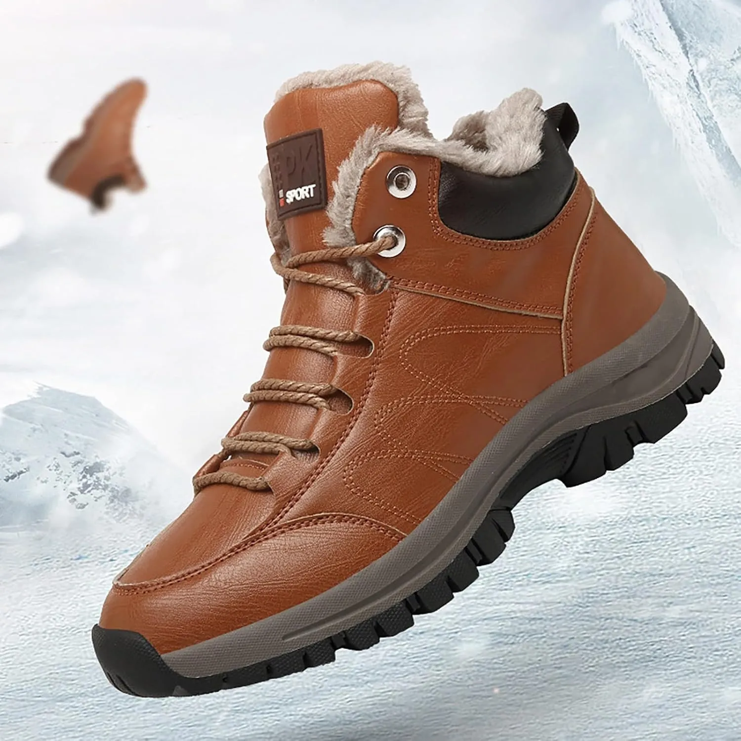 Men's Work Boots Steel Toe Hiking Sneakers Warm Fur Lined Working Shoes for Women Nonslip Waterproof Platform Shoes Work Hike Grounded Footwear