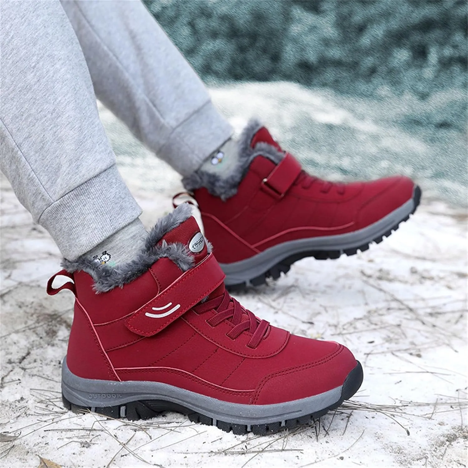 Mens Work Boots Steel Toe Hiking Sneakers with Warm Fur Lining Workout Shoes for Women with Zipper Waterproof Outdoor Shoes Lightweight Hike Grounded Footwear