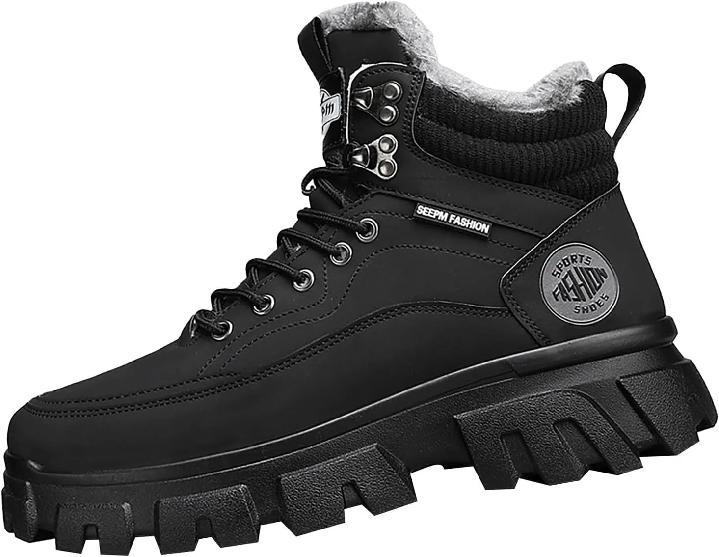 Mens Work Boots Steel Toe Hiking Sneakers with Warm Fur Lining Workout Shoes for Women with Zipper Waterproof Outdoor Shoes Lightweight Hike Grounded Footwear