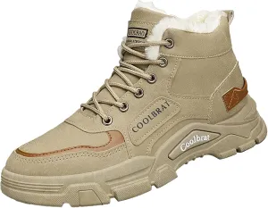 Men's Work Boots Waterproof Hiking Sneakers Shoes Warm Fur Lined Women's Working Shoes with Zipper Work Botas Soft Toe Non Slip Rubber Sole Hike Grounded Footwear