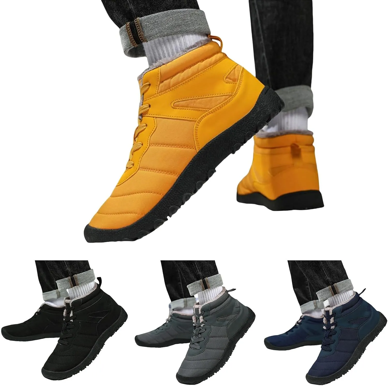 Men's Work Boots Waterproof Hiking Sneakers Shoes Warm Fur Lined Women's Working Shoes with Zipper Work Botas Soft Toe Non Slip Rubber Sole Hike Grounded Footwear