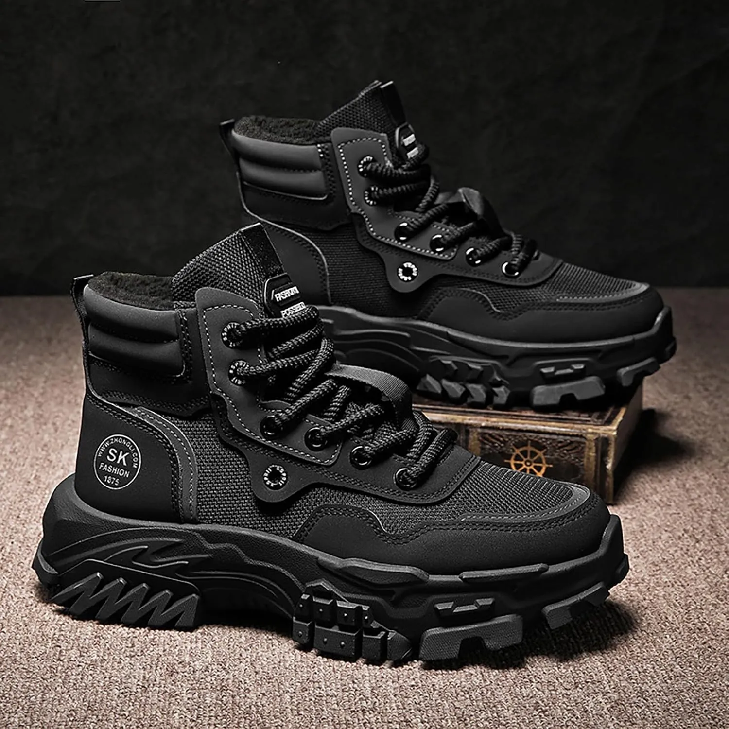 Mens Work Boots Waterproof Hiking Sneakers Warm Fur Lined Safety Toe Shoes for Women Food Service Waterproof Outdoor Shoes Lightweight Anti Slip Hike Grounded Footwear