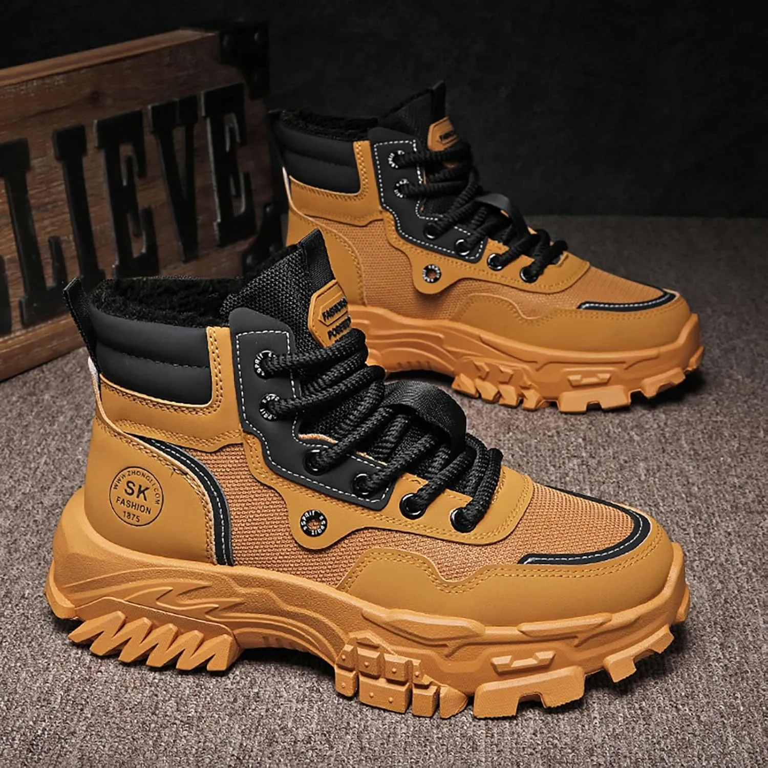 Mens Work Boots Waterproof Hiking Sneakers Warm Fur Lined Safety Toe Shoes for Women Food Service Waterproof Outdoor Shoes Lightweight Anti Slip Hike Grounded Footwear