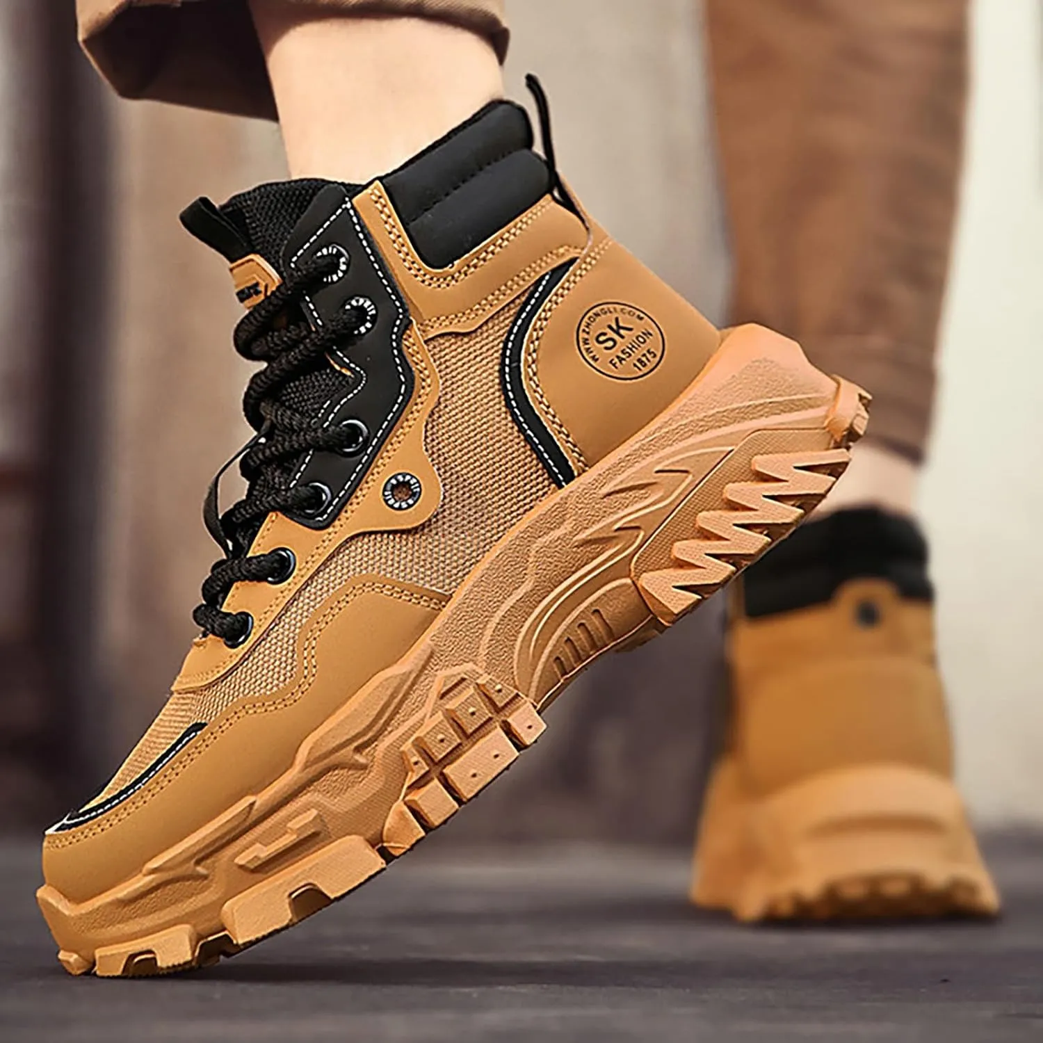 Mens Work Boots Waterproof Hiking Sneakers Warm Fur Lined Safety Toe Shoes for Women Food Service Waterproof Outdoor Shoes Lightweight Anti Slip Hike Grounded Footwear