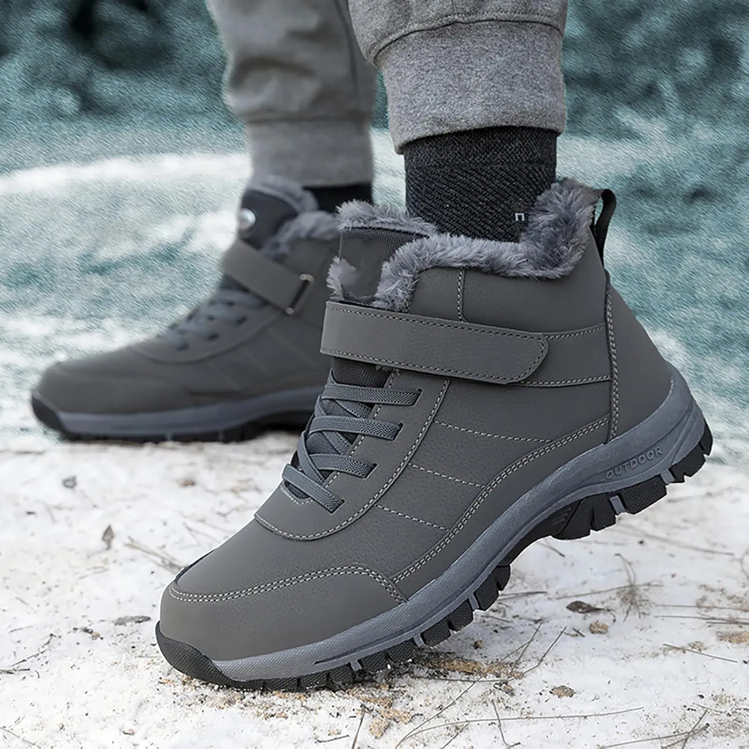 Mens Work Boots Wide Width Hiking Sneakers Zip Up Fur Lined Womens Workout Shoes with Zipper Waterproof Platform Botas Slip Resistant Hike Grounded Footwear