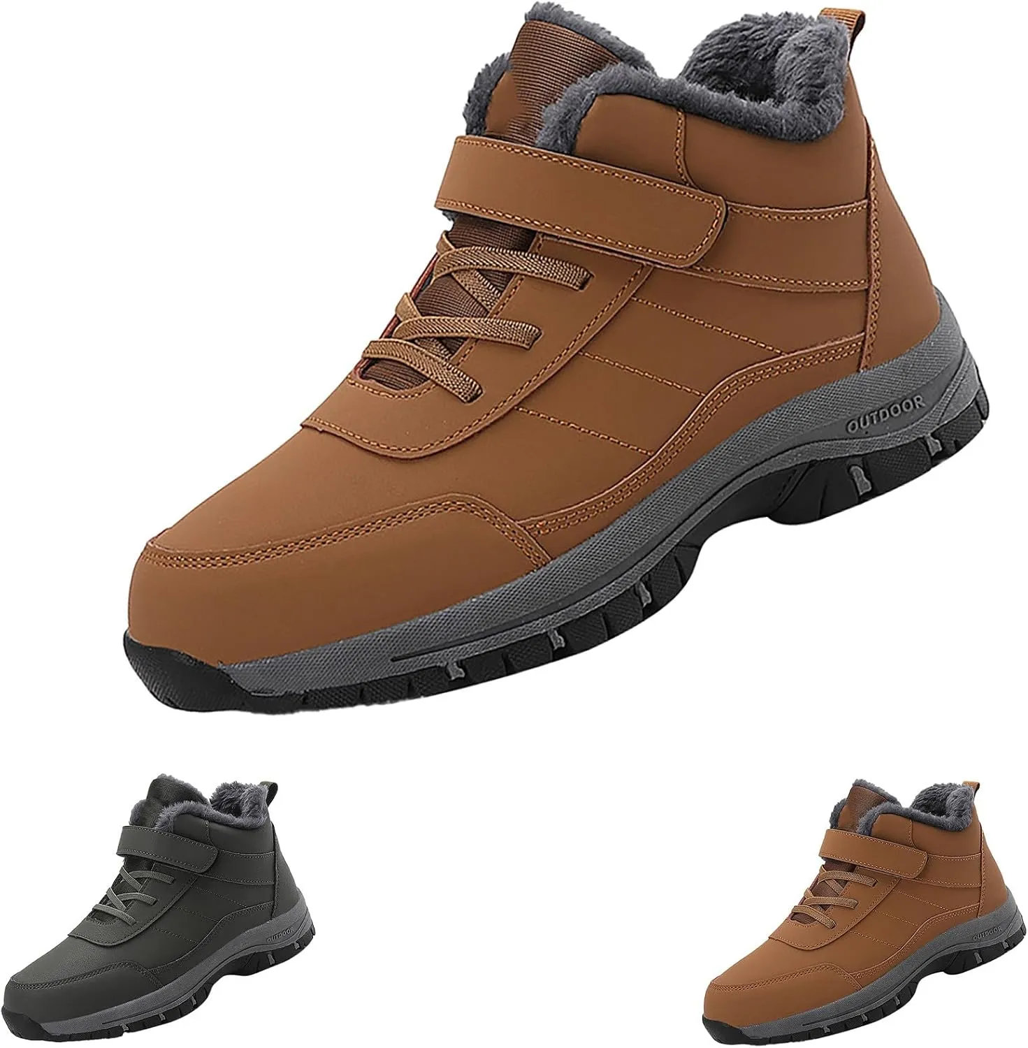 Mens Work Boots Wide Width Hiking Sneakers Zip Up Fur Lined Womens Workout Shoes with Zipper Waterproof Platform Botas Slip Resistant Hike Grounded Footwear