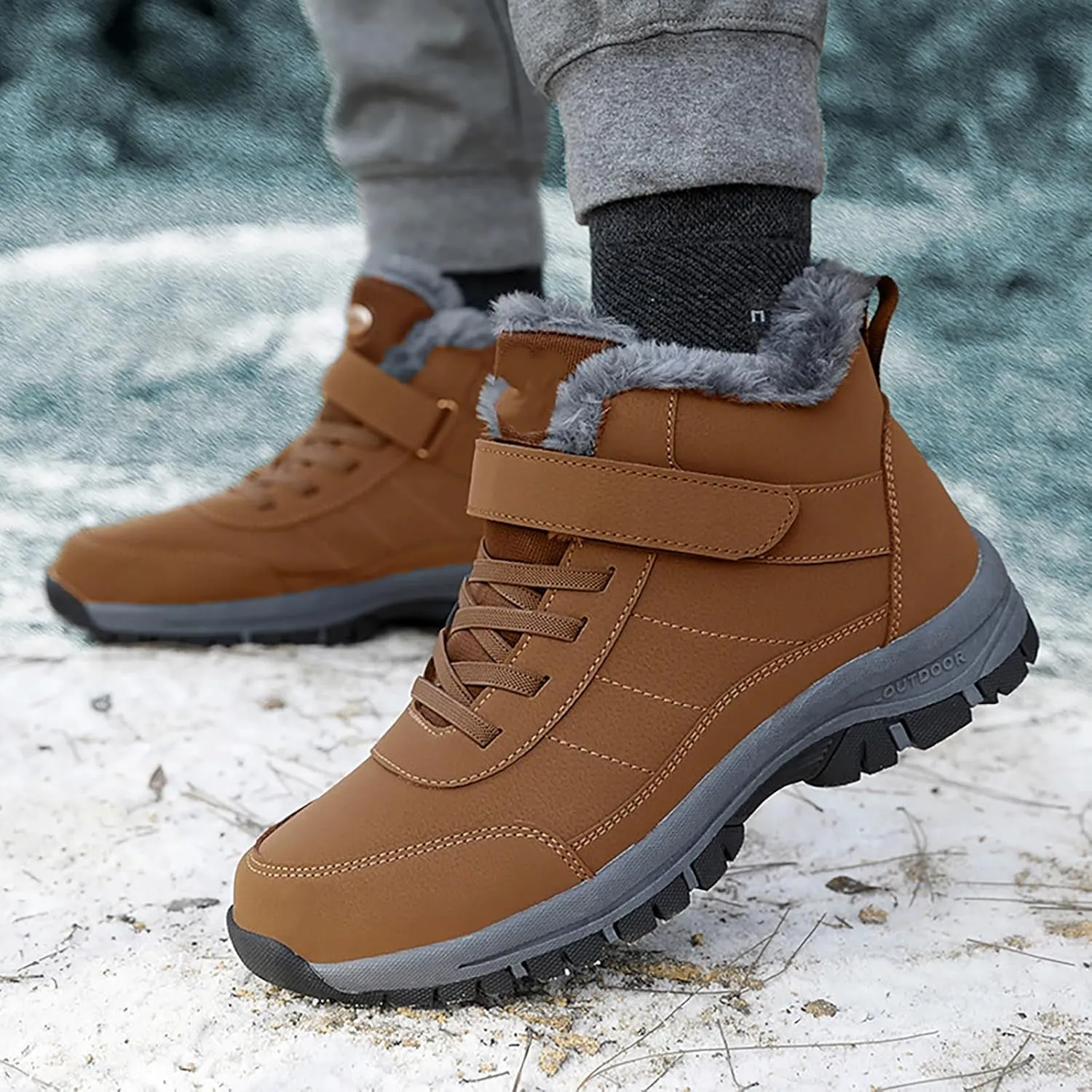 Mens Work Boots Wide Width Hiking Sneakers Zip Up Fur Lined Womens Workout Shoes with Zipper Waterproof Platform Botas Slip Resistant Hike Grounded Footwear