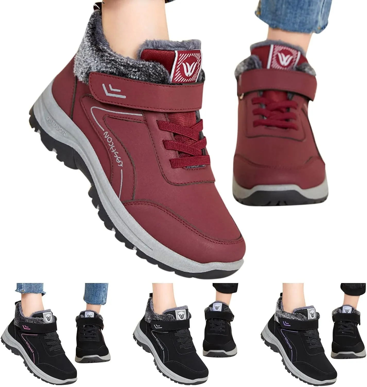 Men's Work Boots with Zipper Hiking Sneakers Fur Lined Ankle Boot Womens Safety Shoes Nonslip Wide Outdoor Shoes Slip on Loafers Hike Grounded Footwear