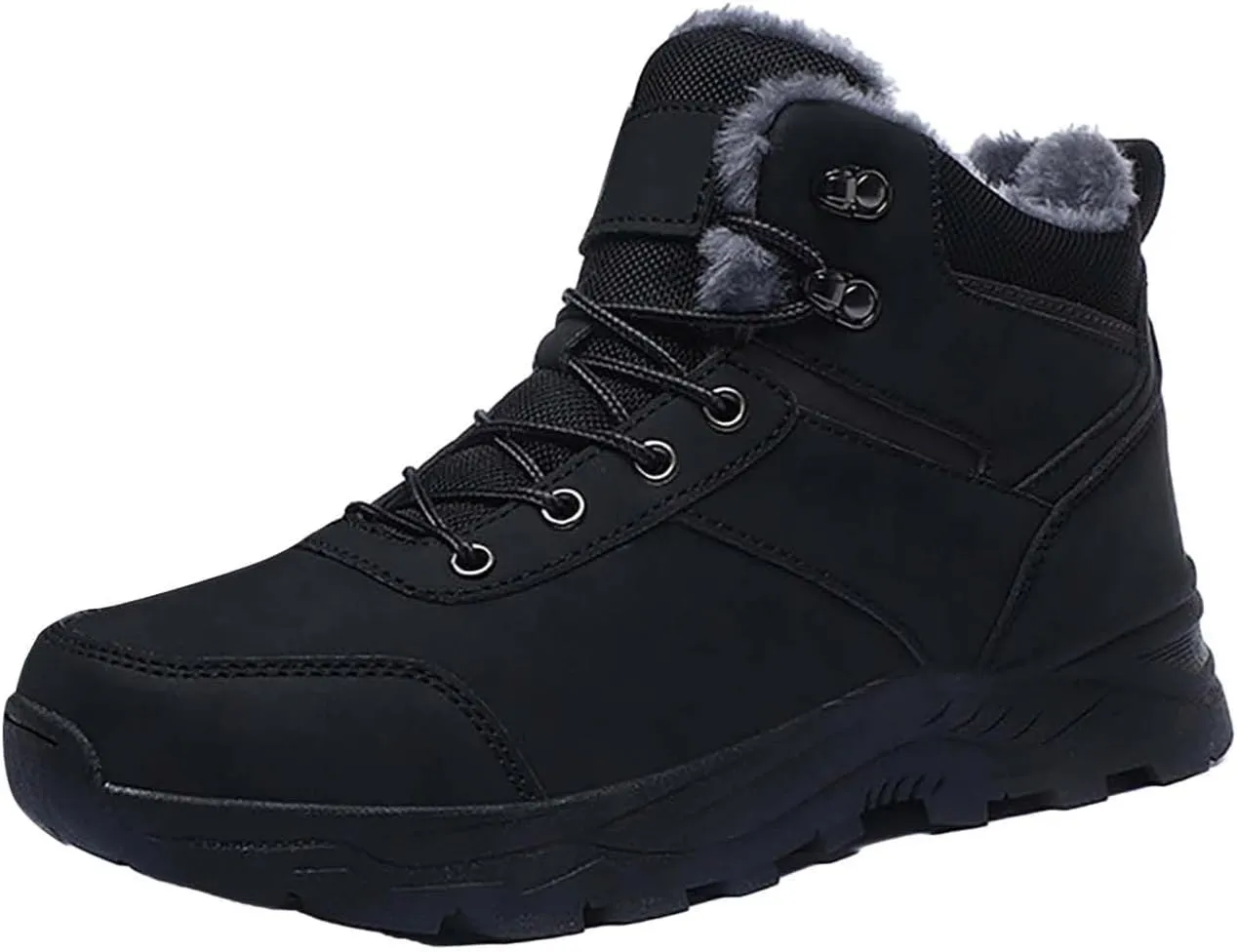 Men's Work Boots with Zipper Hiking Sneakers Fur Lined Ankle Boot Womens Safety Shoes Nonslip Wide Outdoor Shoes Slip on Loafers Hike Grounded Footwear