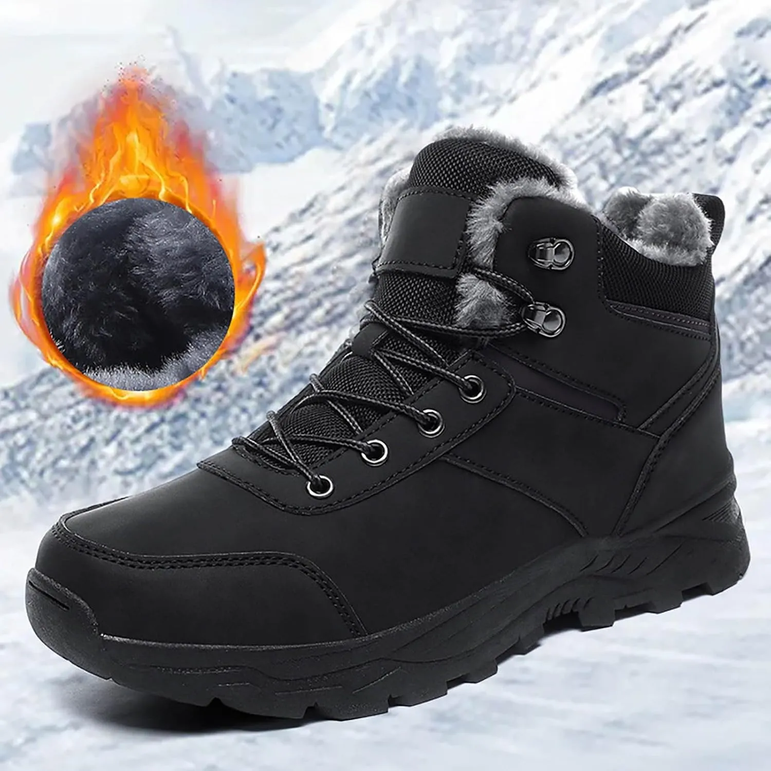 Men's Work Boots with Zipper Hiking Sneakers Fur Lined Ankle Boot Womens Safety Shoes Nonslip Wide Outdoor Shoes Slip on Loafers Hike Grounded Footwear