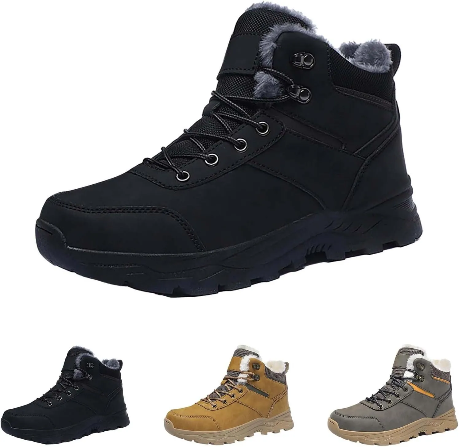 Men's Work Boots with Zipper Hiking Sneakers Fur Lined Ankle Boot Womens Safety Shoes Nonslip Wide Outdoor Shoes Slip on Loafers Hike Grounded Footwear