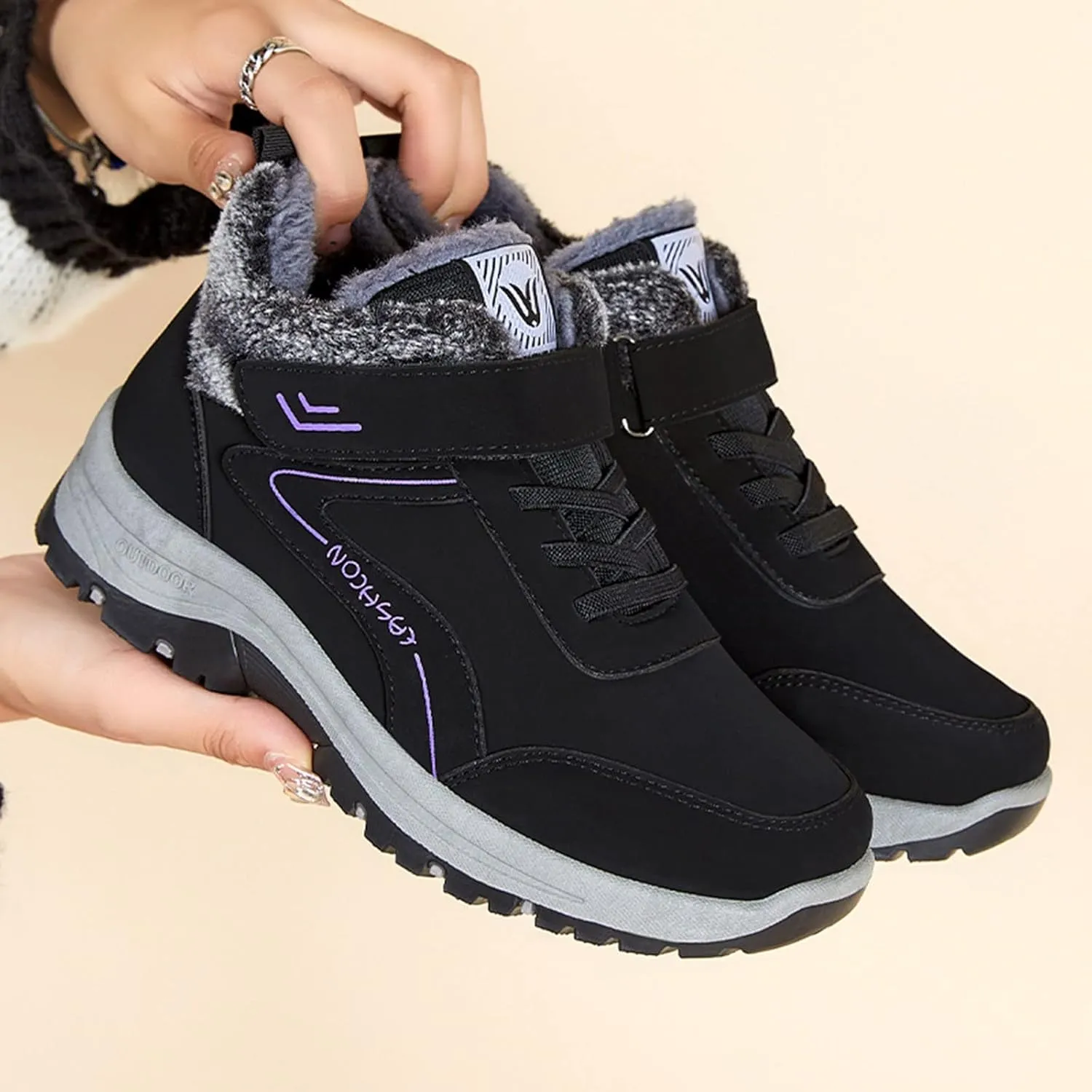 Men's Work Boots with Zipper Hiking Sneakers Fur Lined Ankle Boot Womens Safety Shoes Nonslip Wide Outdoor Shoes Slip on Loafers Hike Grounded Footwear
