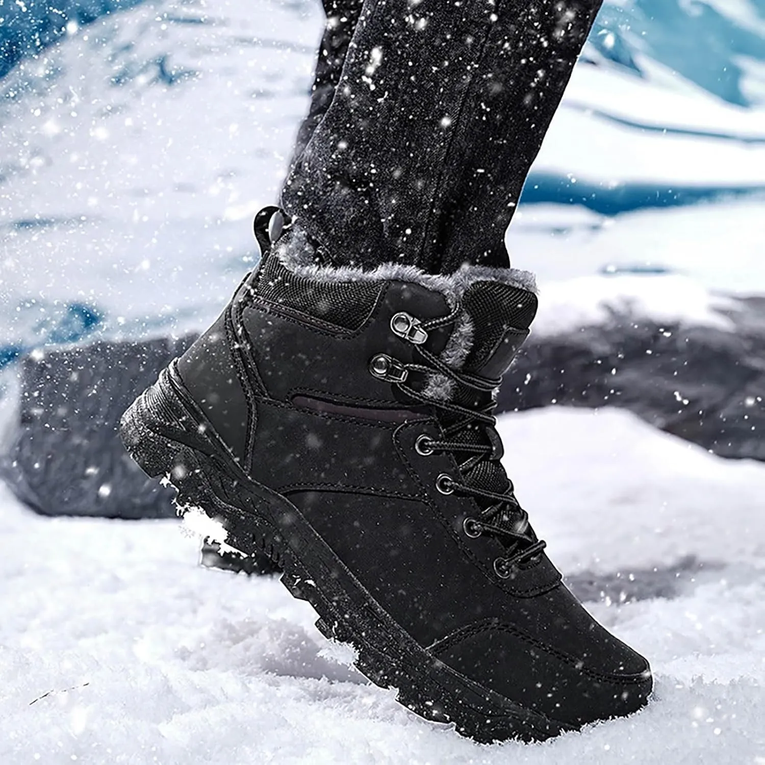 Men's Work Boots with Zipper Hiking Sneakers Fur Lined Ankle Boot Womens Safety Shoes Nonslip Wide Outdoor Shoes Slip on Loafers Hike Grounded Footwear