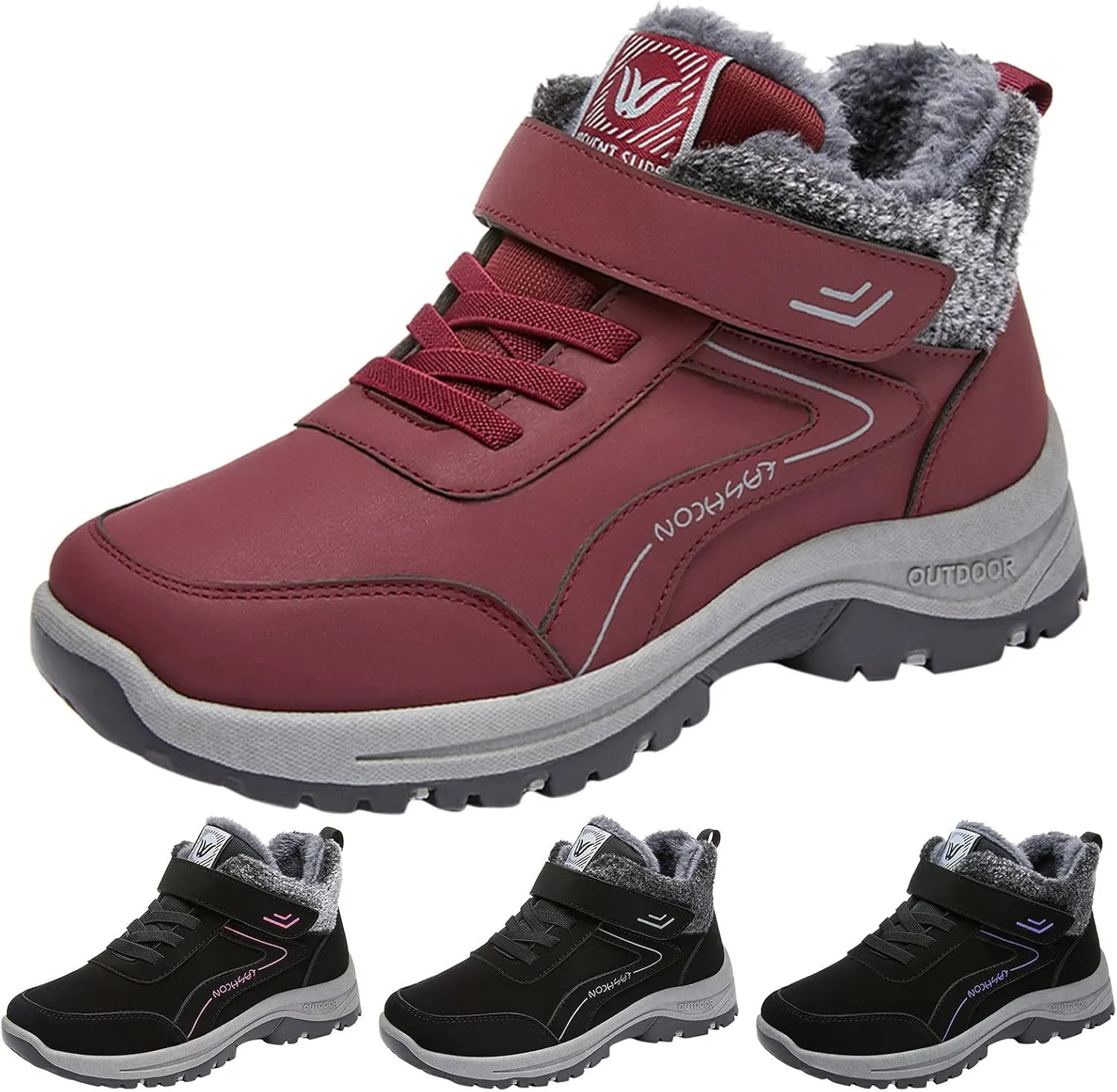 Men's Work Boots with Zipper Hiking Sneakers Fur Lined Ankle Boot Womens Safety Shoes Nonslip Wide Outdoor Shoes Slip on Loafers Hike Grounded Footwear