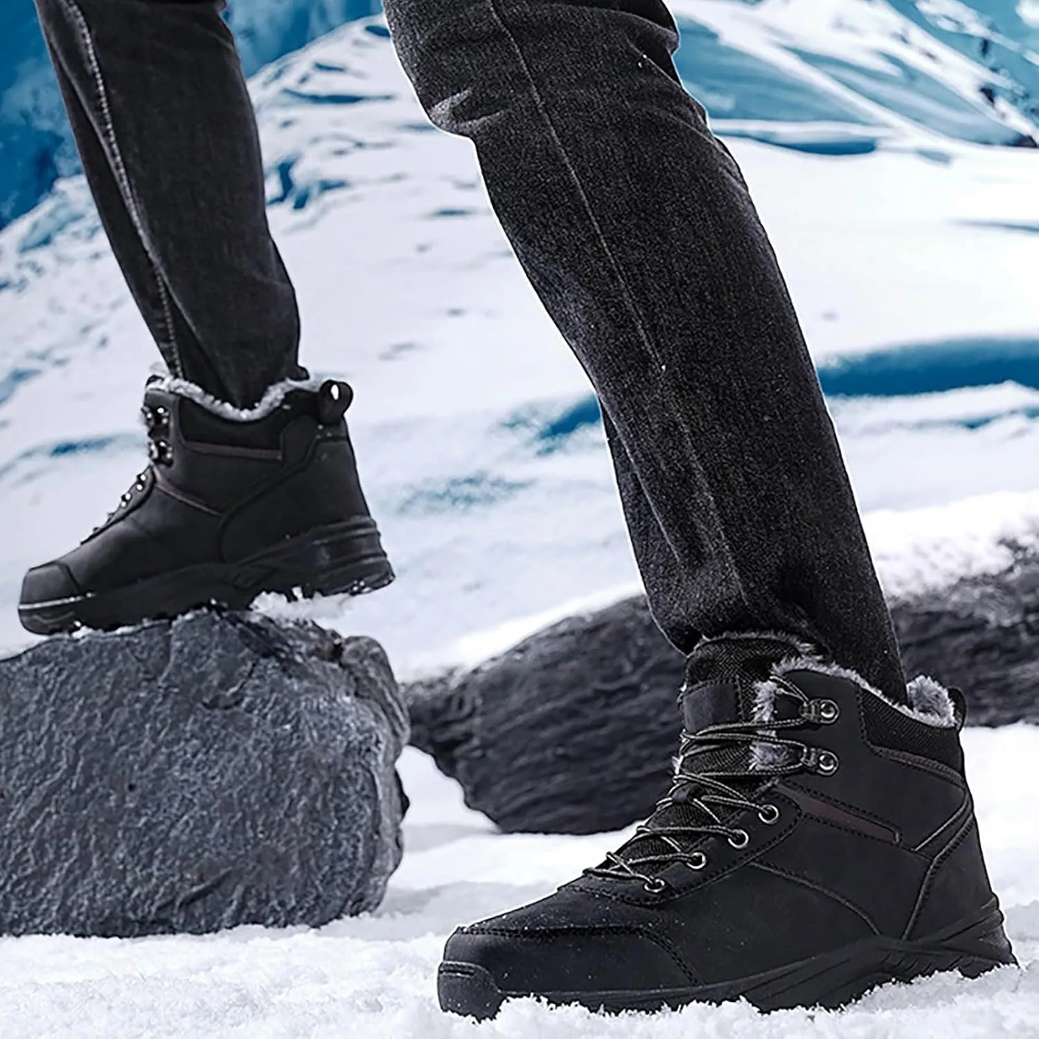 Men's Work Boots with Zipper Hiking Sneakers Fur Lined Ankle Boot Womens Safety Shoes Nonslip Wide Outdoor Shoes Slip on Loafers Hike Grounded Footwear