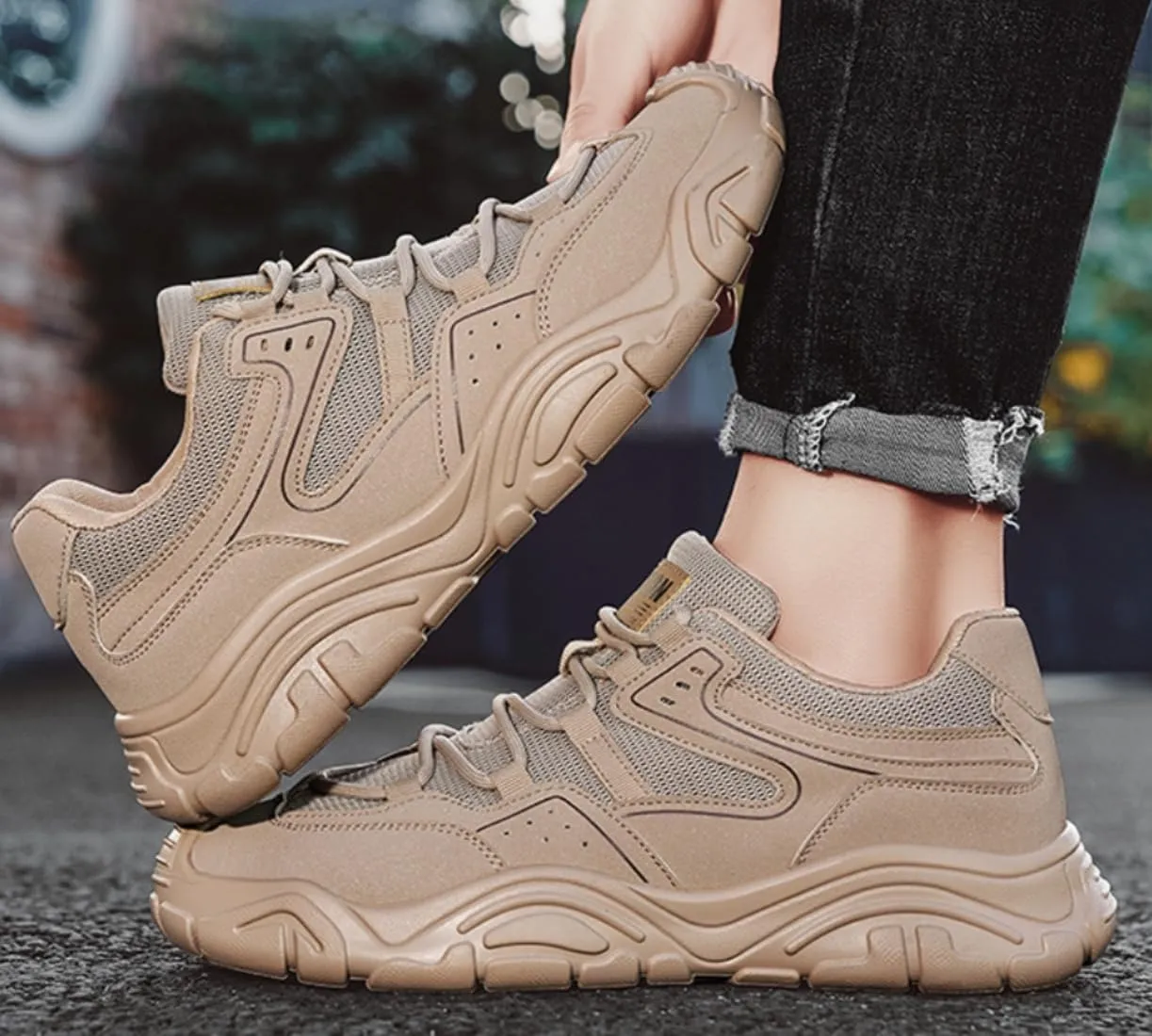Mesh Color Block Breathable Thick-Soled Cushion Sneakers Running Shoes for Men Slip on Shoes Tennis Shoes