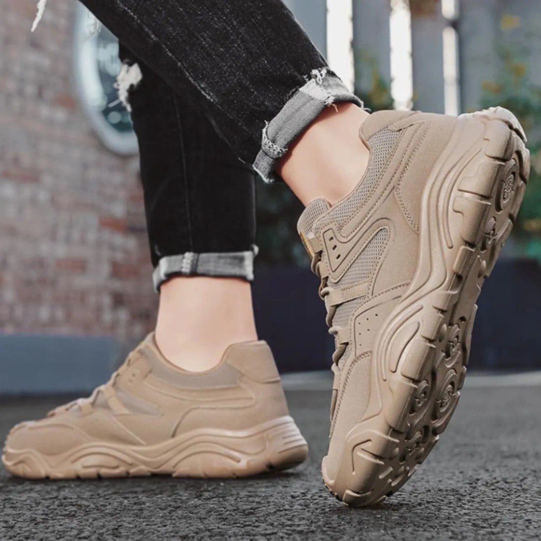 Mesh Color Block Breathable Thick-Soled Cushion Sneakers Running Shoes for Men Slip on Shoes Tennis Shoes