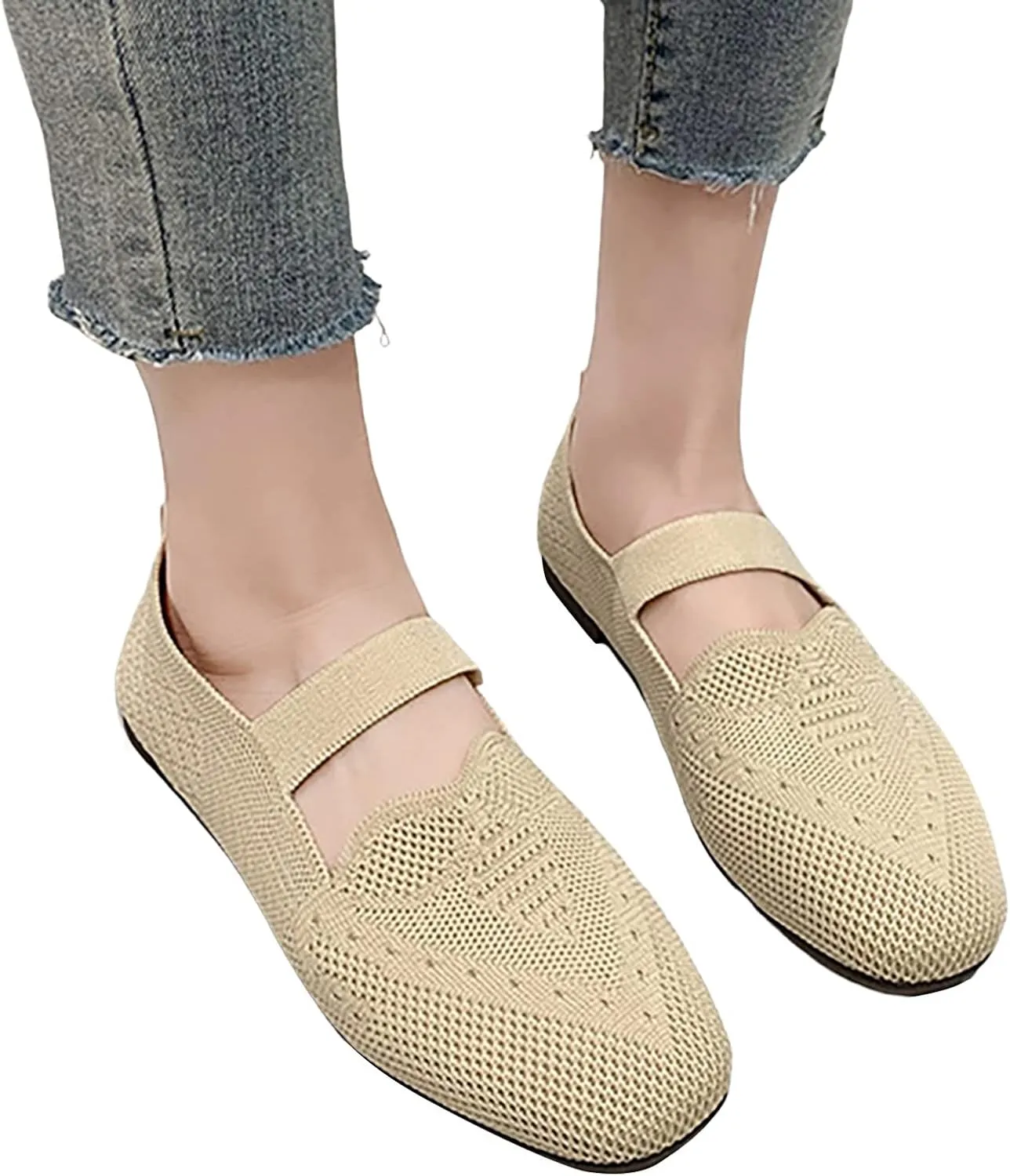 Mesh Knit Ballet Flat Shoes for Women, Classic Round Toe Flats Foldable, Walking Dress Shoes, Slip on Loafers Flats