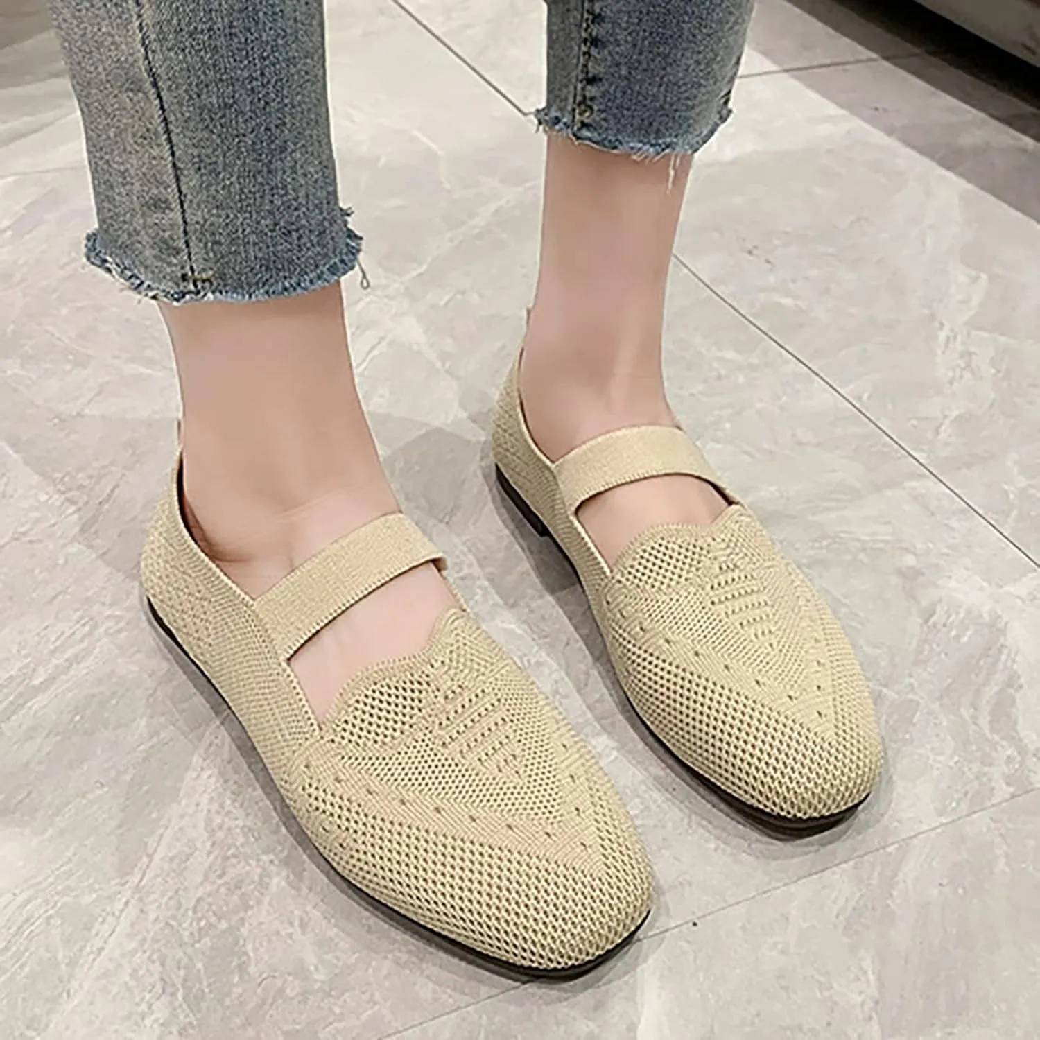 Mesh Knit Ballet Flat Shoes for Women, Classic Round Toe Flats Foldable, Walking Dress Shoes, Slip on Loafers Flats