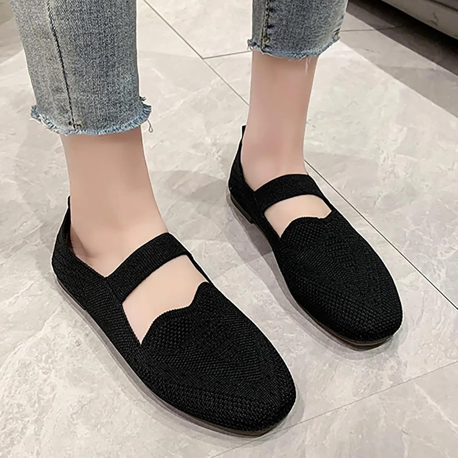 Mesh Knit Ballet Flat Shoes for Women, Walking Dress Shoes, Slip on Loafers Flats Classic Round Head Flats Foldable