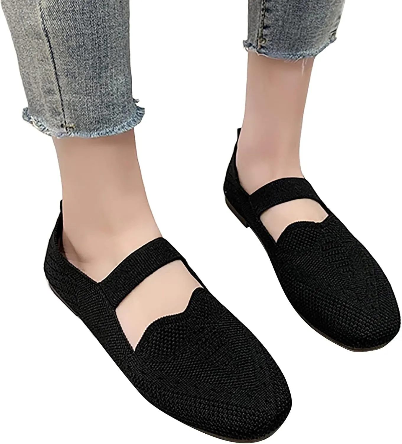 Mesh Knit Ballet Flat Shoes for Women, Walking Dress Shoes, Slip on Loafers Flats Classic Round Head Flats Foldable