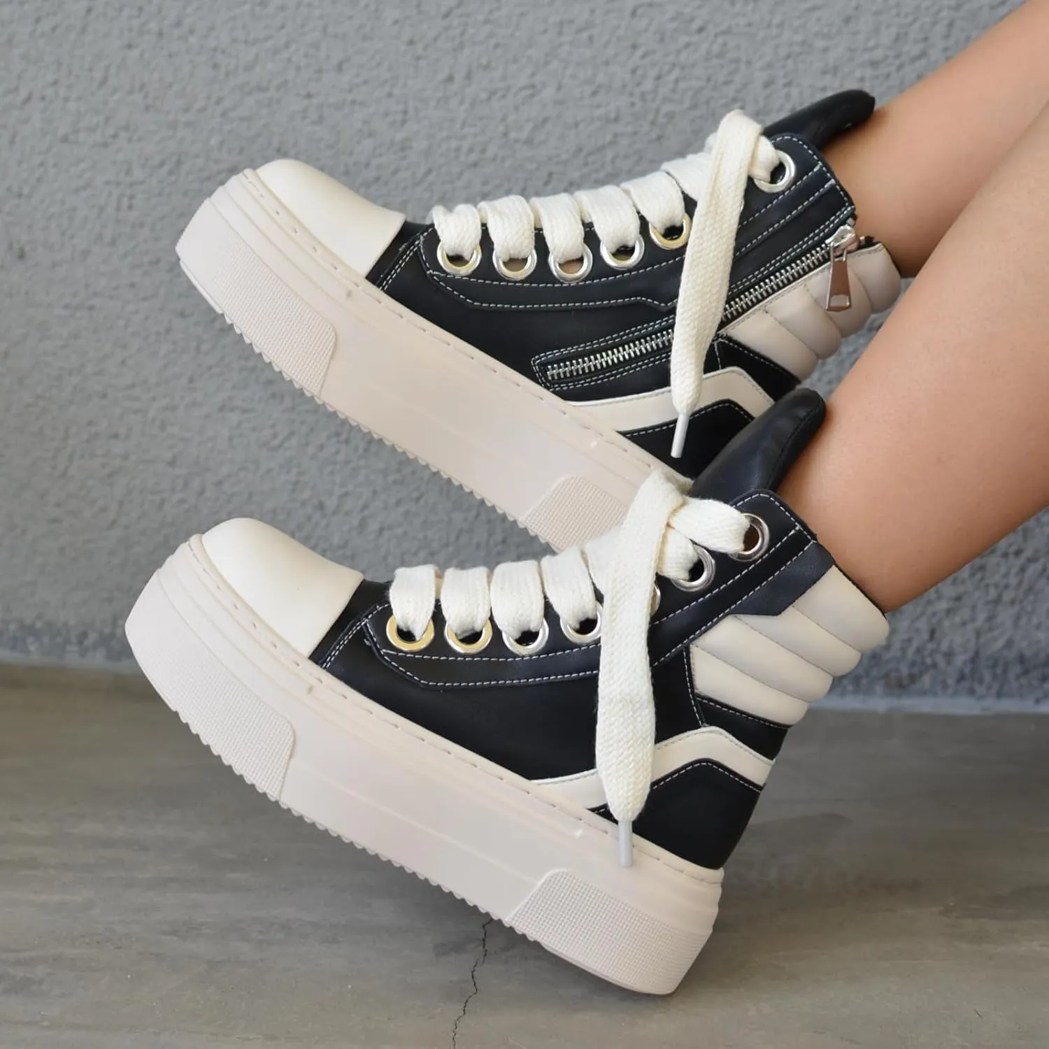 New Street Style Round Toe Thick Sole Platform Chunky Heels Men Women Sneakers Zipper Fashion Unisex Punk Casual Skateboard Shoes
