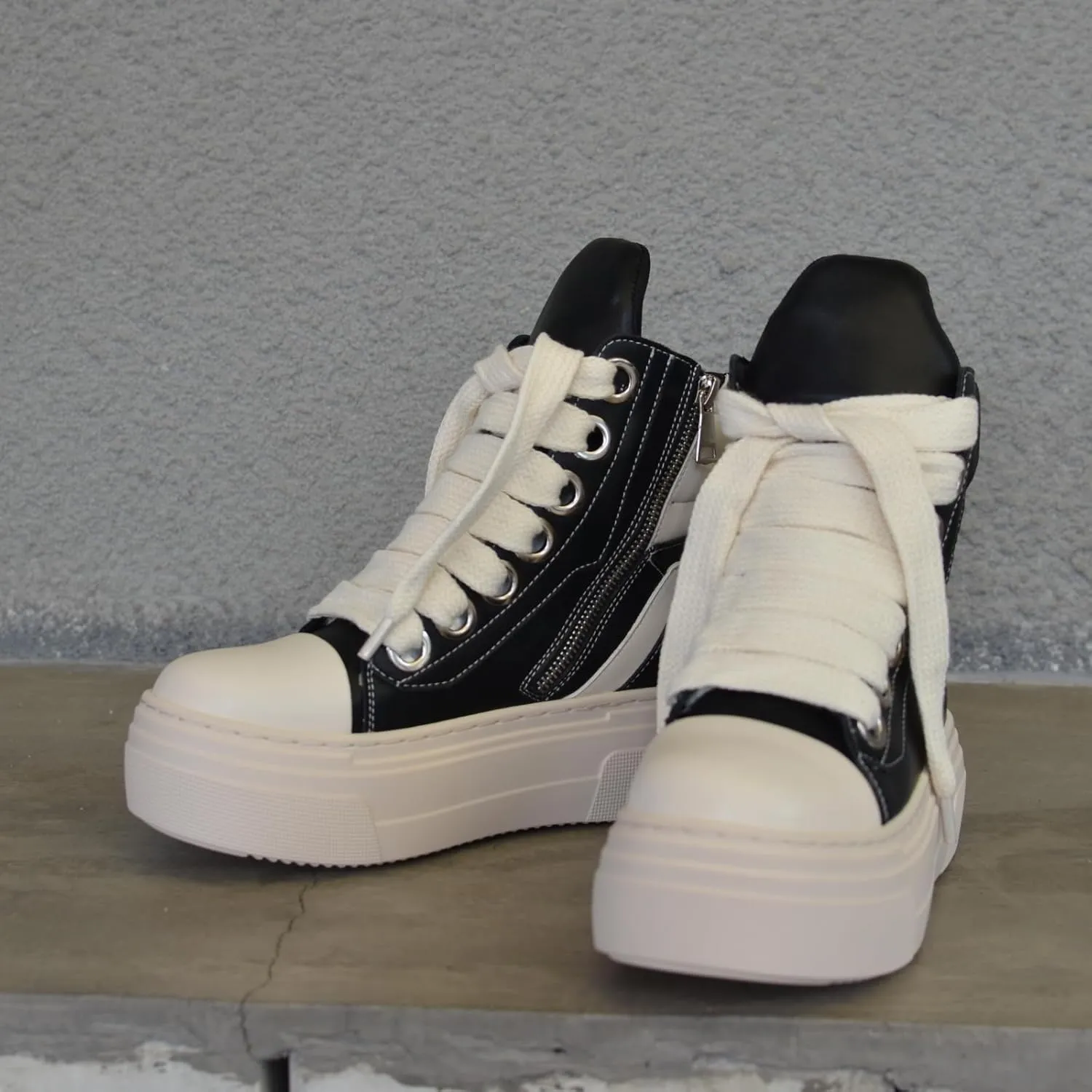 New Street Style Round Toe Thick Sole Platform Chunky Heels Men Women Sneakers Zipper Fashion Unisex Punk Casual Skateboard Shoes