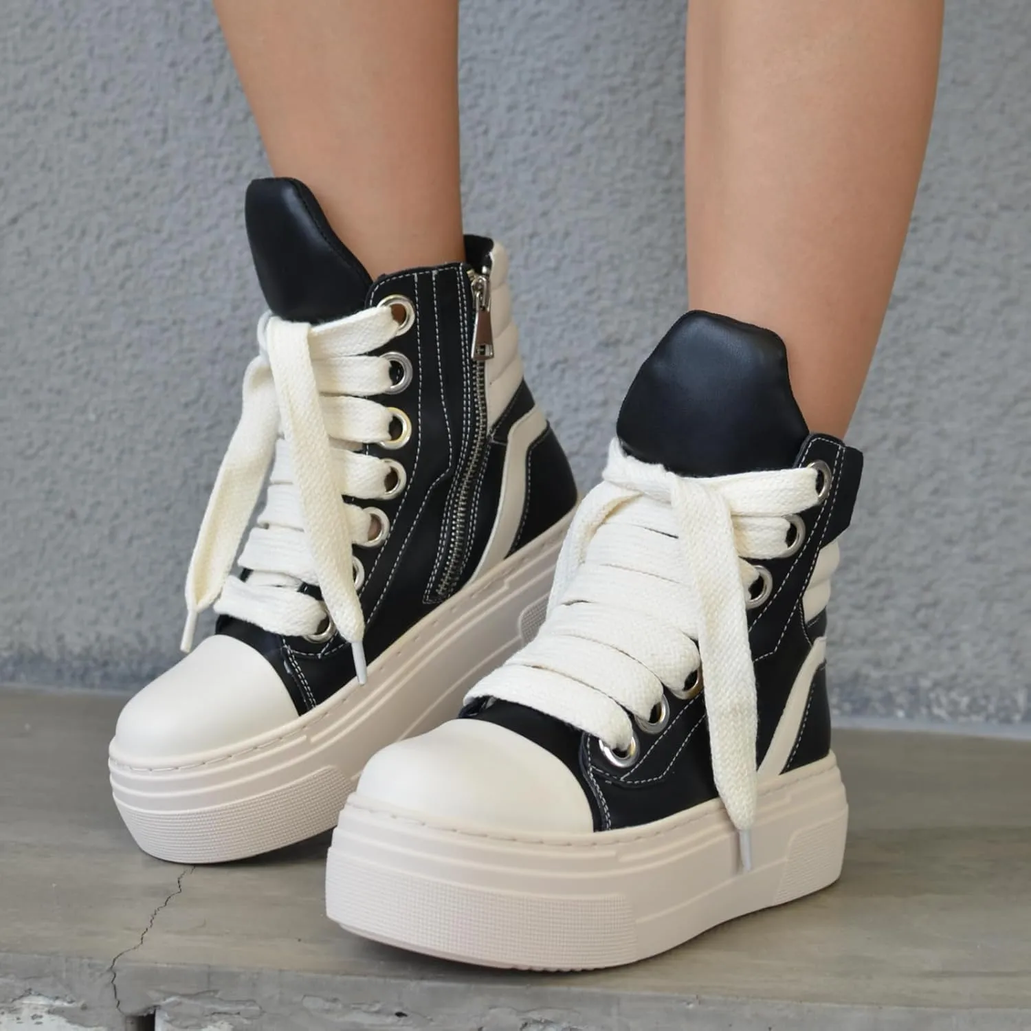 New Street Style Round Toe Thick Sole Platform Chunky Heels Men Women Sneakers Zipper Fashion Unisex Punk Casual Skateboard Shoes