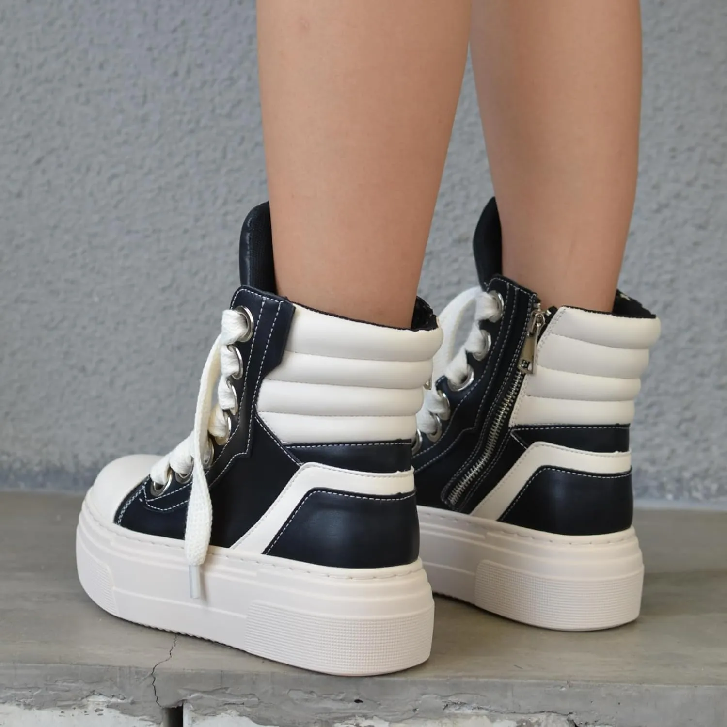 New Street Style Round Toe Thick Sole Platform Chunky Heels Men Women Sneakers Zipper Fashion Unisex Punk Casual Skateboard Shoes