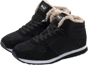 oiangi Womens Lace Up Snow Boots - Fashion Round Toe Plush Warm Flat Couples Cotton Shoes Comfortable Lightweight Casual High Top Non-slip Booties
