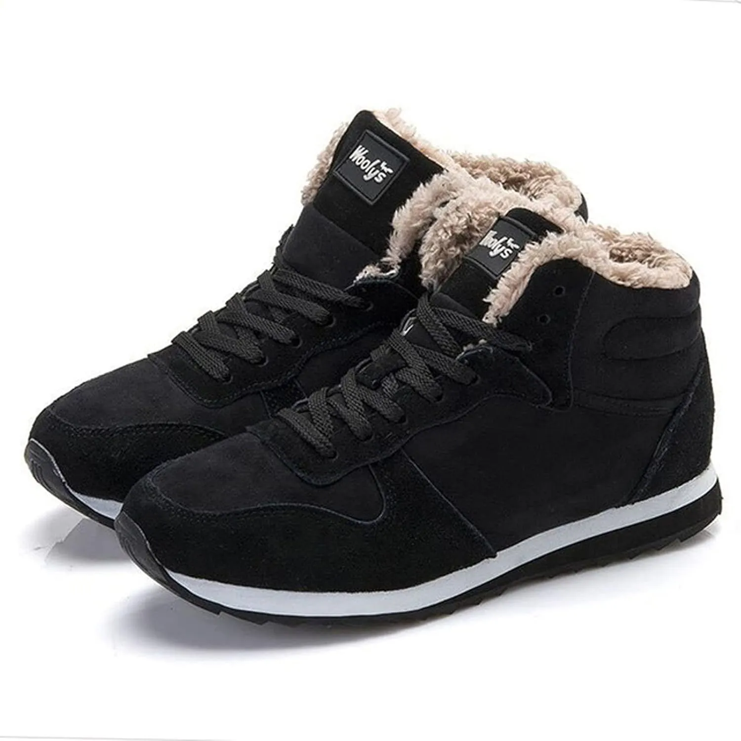 oiangi Womens Lace Up Snow Boots - Fashion Round Toe Plush Warm Flat Couples Cotton Shoes Comfortable Lightweight Casual High Top Non-slip Booties