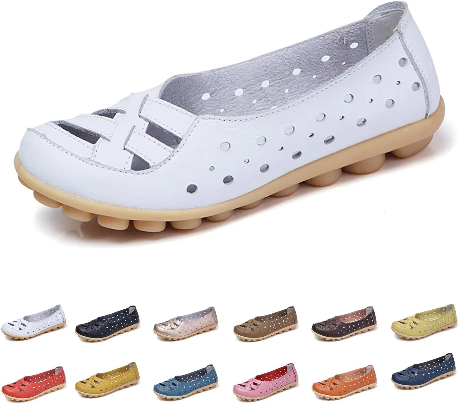 Orthopedic Loafers for Women 2025 Womens Summer Loafers in Breathable Leather Comfortable Hollow Soft Flats Sandals Summer Casual Slip-On