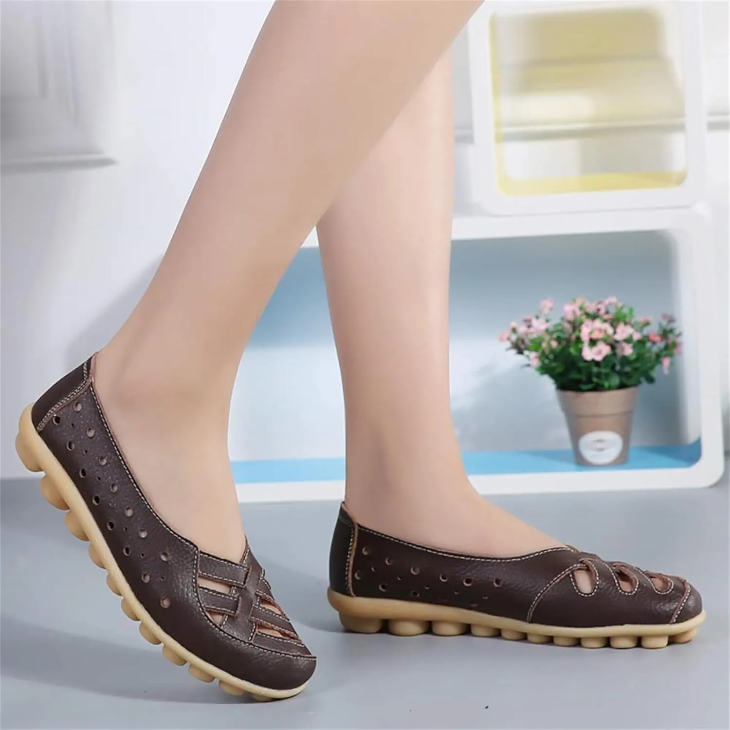 Orthopedic Loafers for Women 2025 Womens Summer Loafers in Breathable Leather Comfortable Hollow Soft Flats Sandals Summer Casual Slip-On